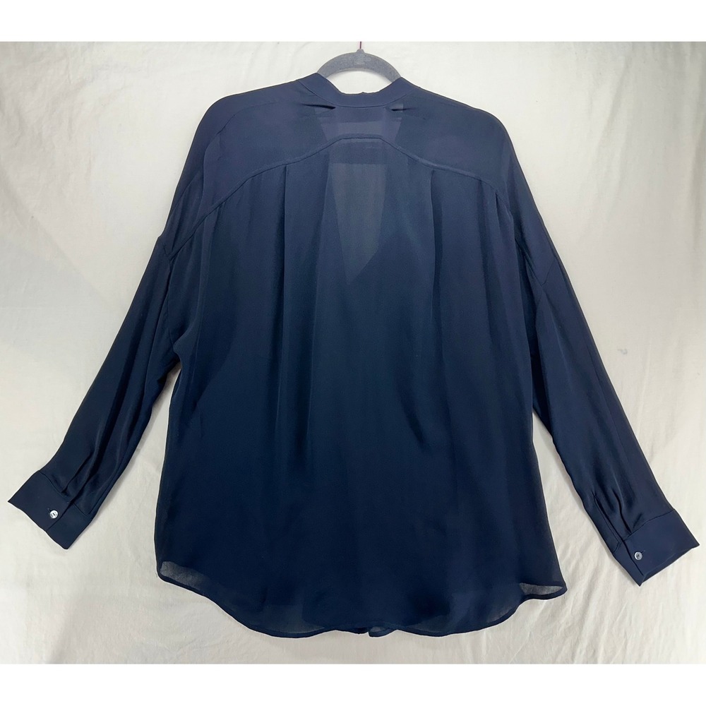 Vince Navy Blue Silk Split Neck Long Sleeve Blouse Top Womens Size Medium - Picture 2 of 5